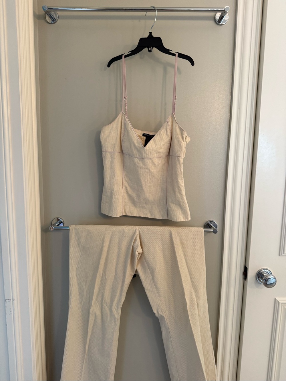 Kenneth Cole Cream Two-Piece Top & Pants Set with Pink Straps
